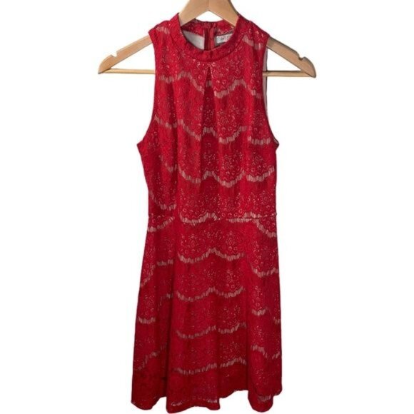 Love Fire Red Lace Fit & Flare Sleeveless Mini Dress Women’s Small - Picture 1 of 10